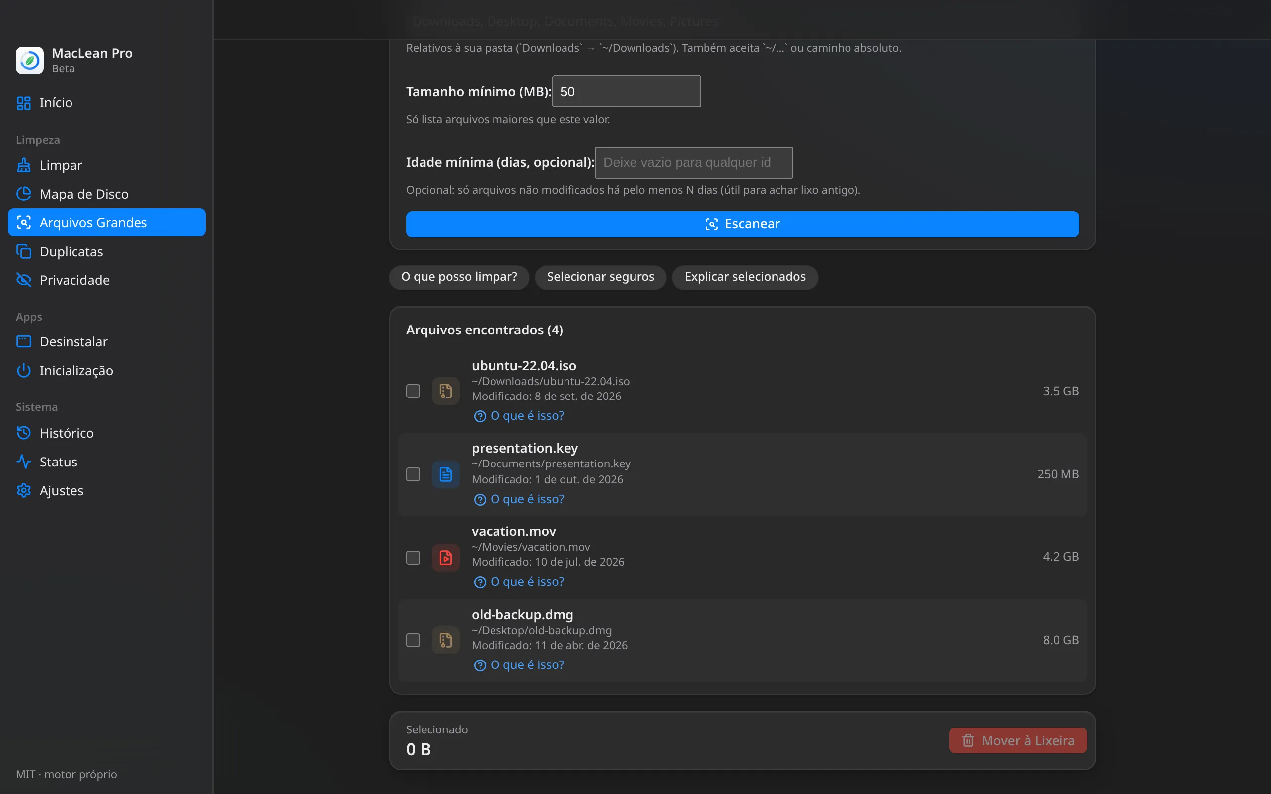 MacLean Pro — Arquivos Grandes