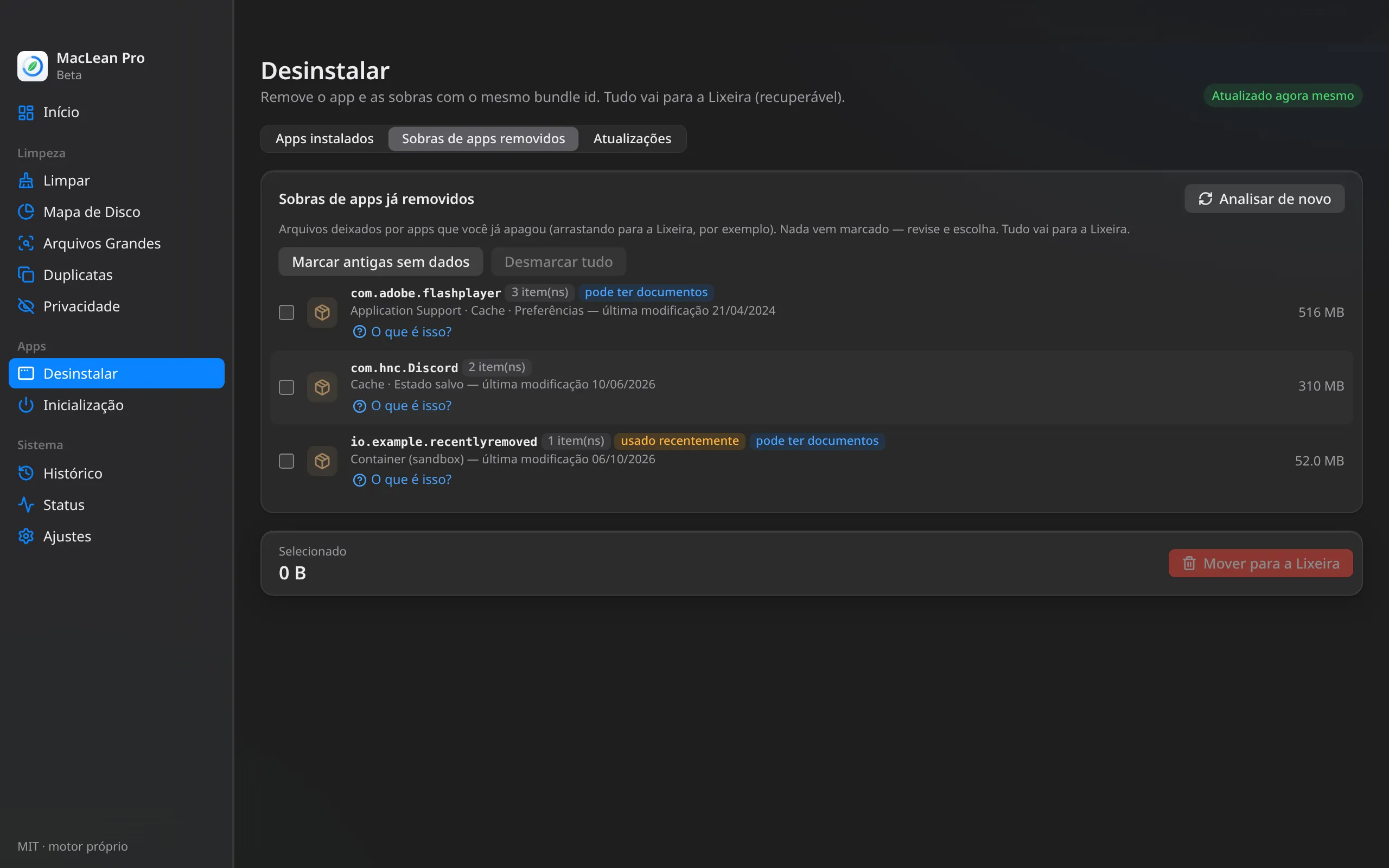 MacLean Pro — Sobras de apps já removidos